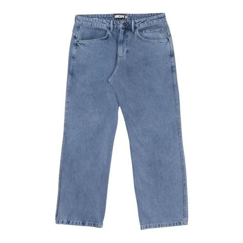 Calça High Jeans Logo Line Cinza