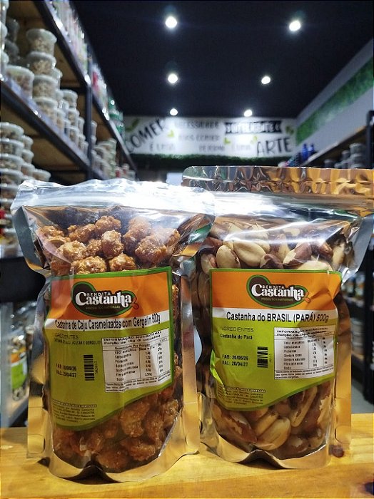 COMBO IRRESISTIVEL:CASTANHA DO BRASIL (PARÁ) + CASTANHA DE CAJU CARAMELIZADA(a caramelizada será enviada com coco ou com gergelim , conforme disponibilidade em estoque)