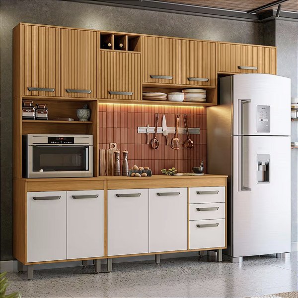 Cozinha Compacta Malta Freijo/Ripado/Off Acetin Poliman – Modernidade, Praticidade e Sofisticação!