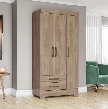 Guarda-Roupa Solteiro Briz 3 Portas 2 Gavetas – Mais Espaço, Organização e Elegância no Seu Quarto!