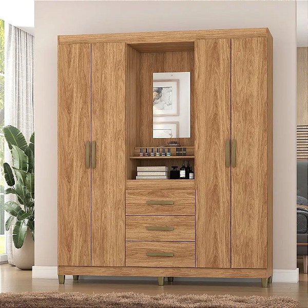 Guarda-Roupa Sintra 4 Portas 3 Gavetas com Espelho – Funcionalidade, Design e Organização para o Seu Quarto!