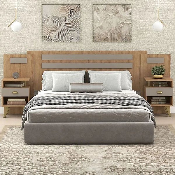 Cabeceira Duna 250cm com 2 mesa de Cabeceira – Estilo, Versatilidade e Elegância no Seu Quarto!