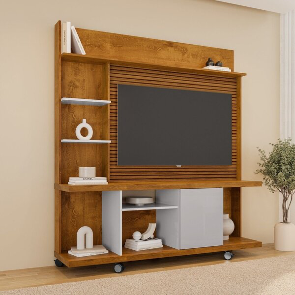 Estante Home Taurus Naturalle/Off-White/Ripado – Modernidade, Praticidade e Sofisticação para sua Sala!