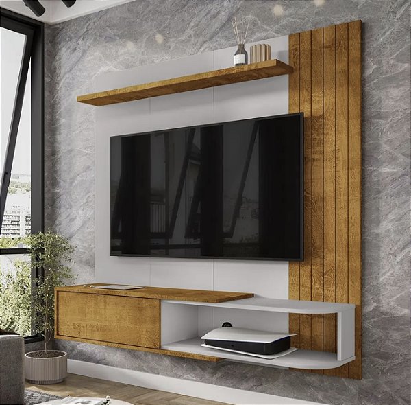 Painel para TV Até 55 Polegadas Paraty Naturalle/Off White – Estilo, Funcionalidade e Sofisticação para Sua Sala!