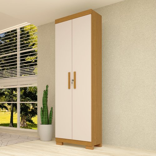 Armário Multiuso Iris com 2 Portas e Chave Cinamomo/Off White