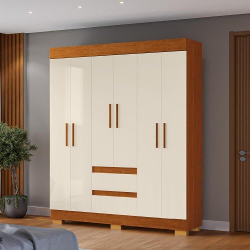 Guarda-Roupa 6 Portas 2 Gavetas Maya Cinamomo/Off White