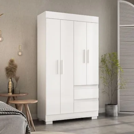Guarda-Roupa 4 Portas 2 Gavetas Maya Branco – ACP Móveis