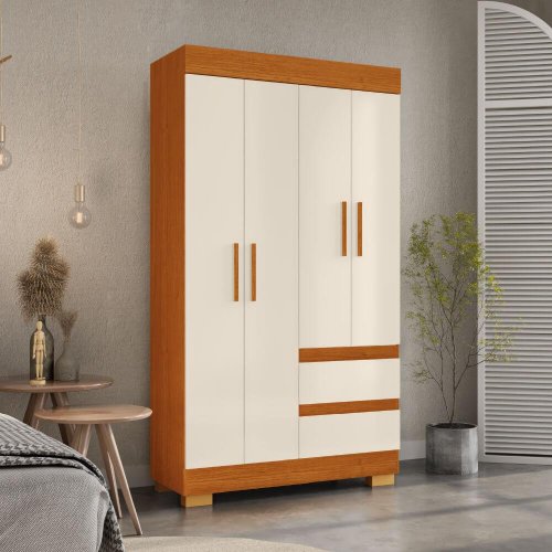Guarda-Roupa 4 Portas 2 Gavetas Maya Cinamomo/Off White