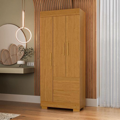 Guarda-Roupa Solteiro 3 Portas 2 Gavetas Maya Cinamomo