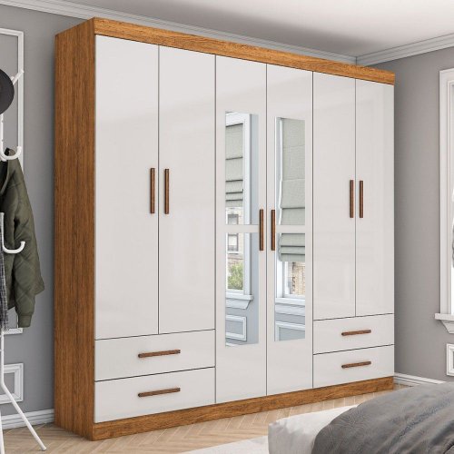 Guarda-Roupa Casal Hércules Gold com Espelho – 6 Portas e 4 Gavetas | Carioca Móveis
