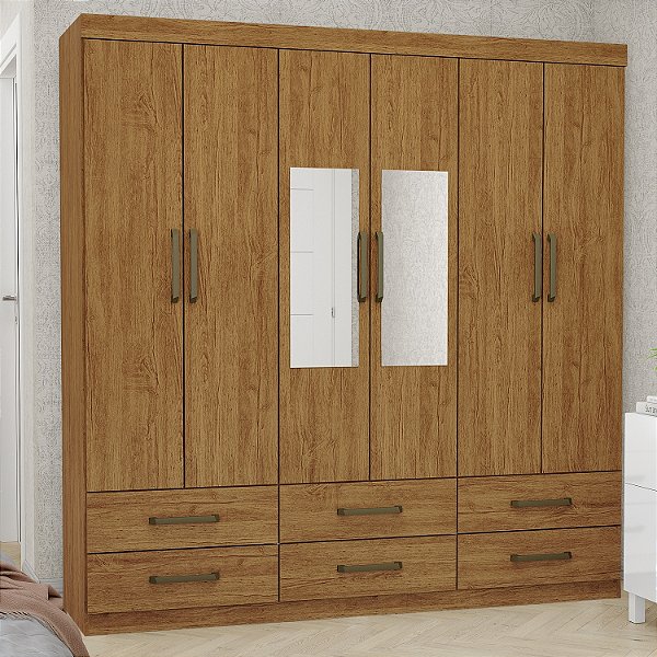 Guarda-Roupa Casal Dallas com Espelho – 6 Portas e 6 Gavetas | Carioca Móveis