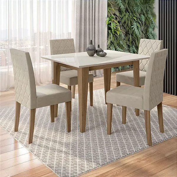 Conjunto Mesa de Vidro Jantar Kate com 4 Cadeiras Linea – Poliman Móveis