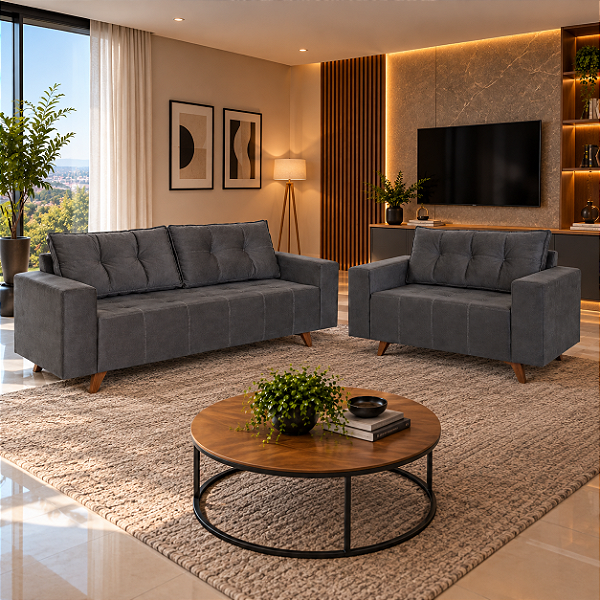 Conjunto de Sofás Istambul 3 e 2 Lugares – Black Soft Estofados