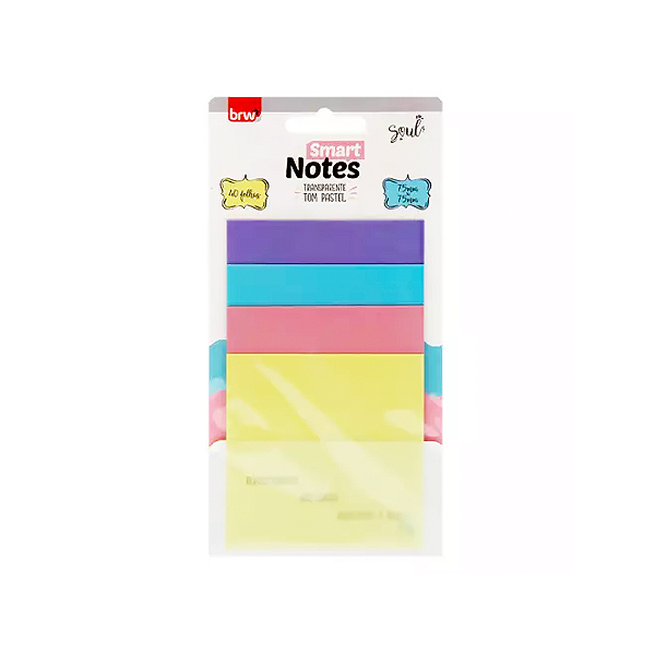 Bloco Adesivo Smart Notes Transparente Pastel 75x75mm 40 Fls - BA7661