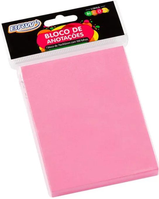 Bloco Adesivo Smart Notes Rosa Neon 76mm X 102mm - BRW - BA7503