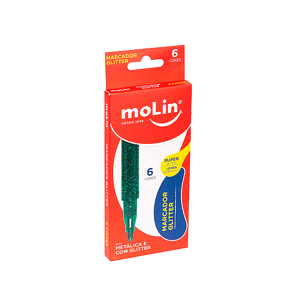 Caneta Marcador Metálica Com  Glitter Molin C/6 Cores - 5015