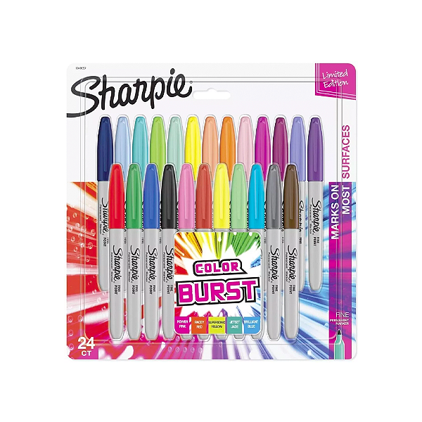 Caneta Permanente Sharpie Color Burst Sortida Ponta Fina Blistado C/24 Unid - 1949557