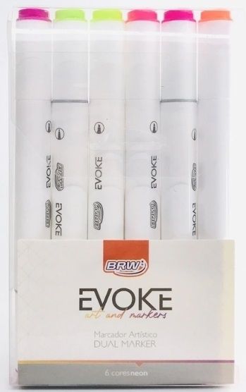 Marcador Artístico BRW Evoke Dual Marker com 6 Cores Neon - DM0605