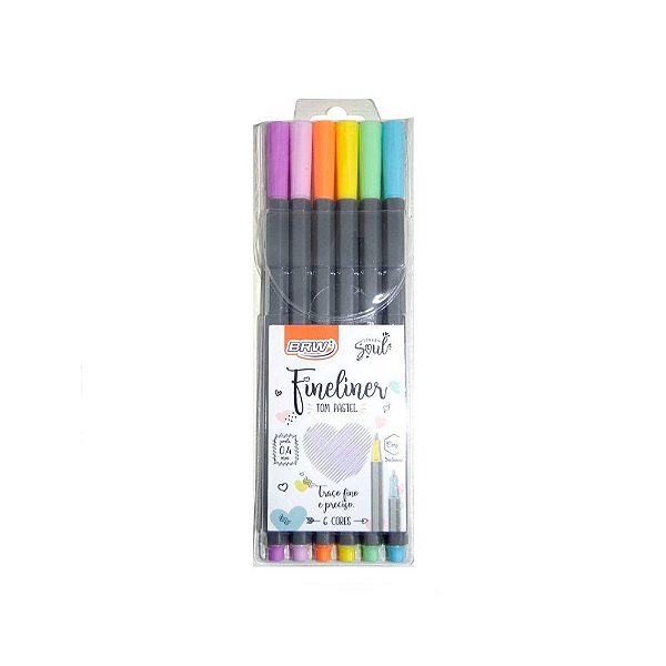 Caneta Fineliner 0.4mm Neon 6 Cores Pastel Brw FI0003