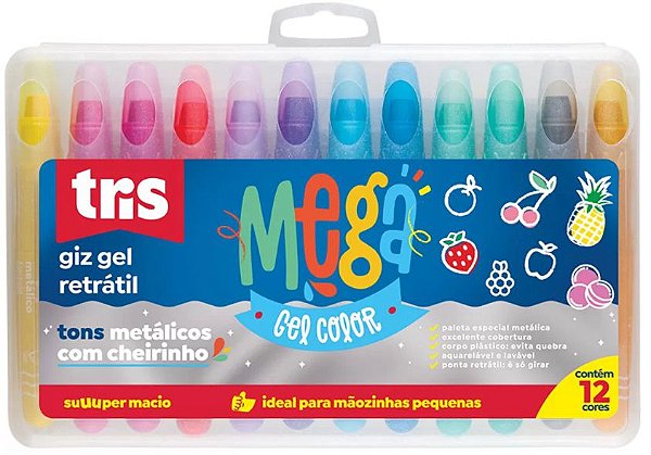 Giz Gel Retrátil Mega Gel Color Tris 12 cores - 688237
