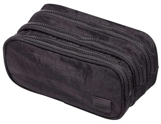Estojo Nylon 3 Zíperes Preto BRW - ET0140