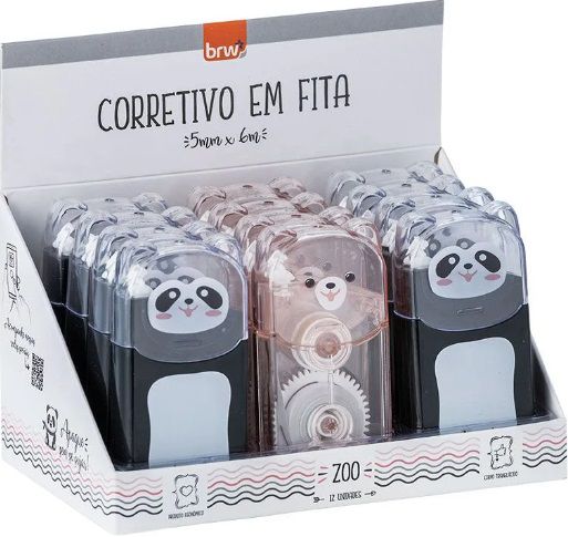 Corretivo em Fita Zoo 5 mm x 6 m 2 Cores  Sortidas - BRW CFT1007