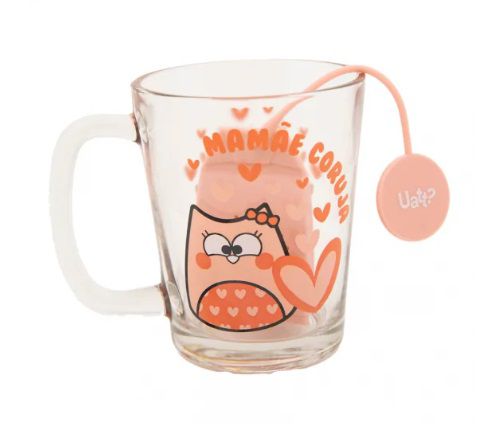 Caneca de Vidro Basic Com Infusor Bubu Mãe Coruja 38061 Uatt