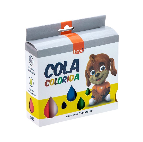 COLA COLORIDA 25GR C/ 6UN - (AZ , AM, VD, VM, PTO, BCO) BRW CO4025