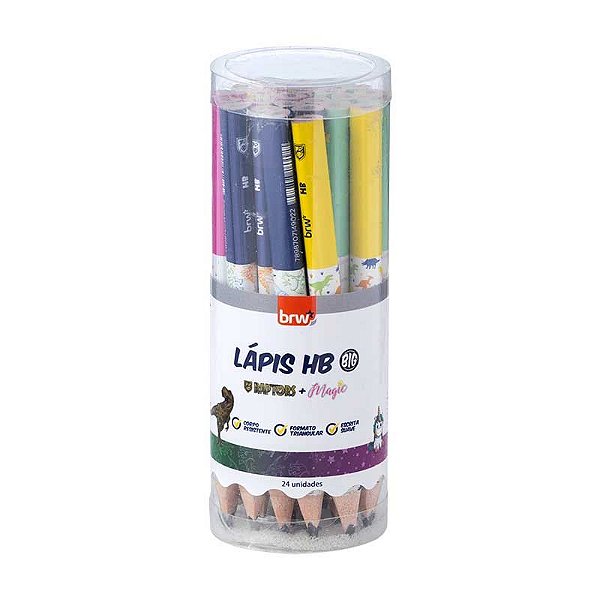 LÁPIS HB BIG - ESTAMPADO RAPTORS E MAGIC - RESINA TRIANGULAR - POTE C/ 24UN   - BRW LP7250