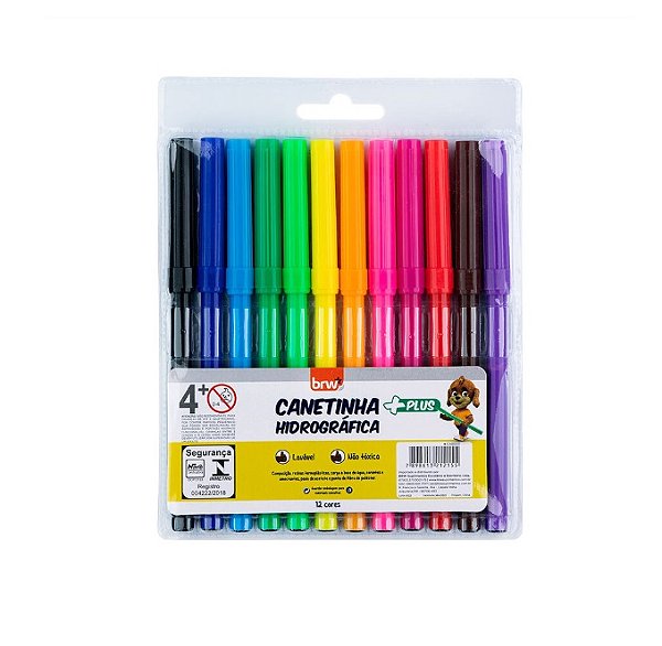 CANETINHA HIDROGRÁFICA PLUS - BLISTER C/ 12 CORES   BRW - CA8003