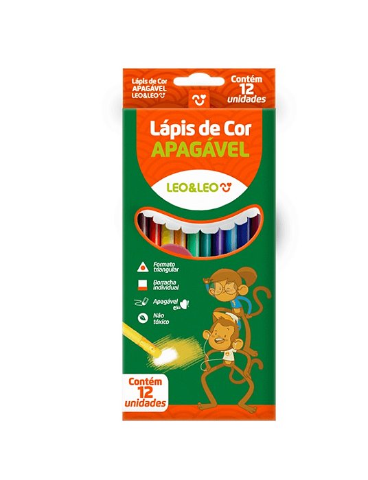 LAPIS DE COR 12 CORES RESINA APAGAVEL LEO E LEO - 72101