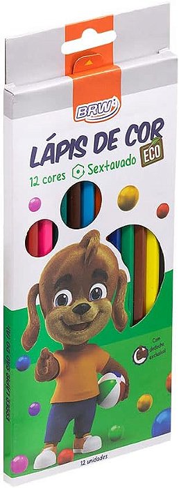 Lápis de Cor 12 Cores Resina Plástica Reciclada Sextavado BRW LP1204