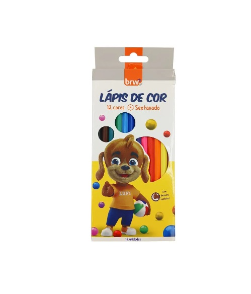 Lápis de Cor Sextavado 12 Cores em Resina BRW LP1201