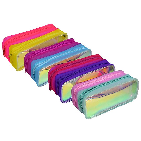 Estojo Escolar em Cristal Holográfico Duplo Neon DAC – E216