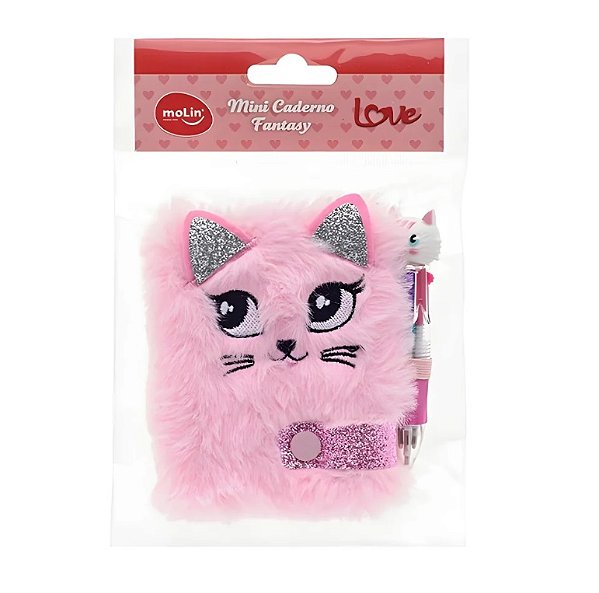 Mini Caderno Love Pelucia Gato + Caneta 4 Cores - Molin 23496