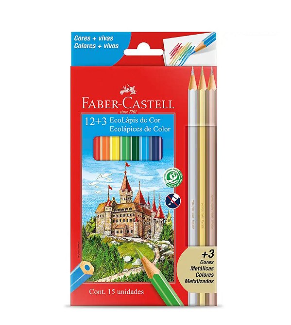 Lapis Ecolápis 12+ 3 Metálicos -Faber - Castell 120112+3MET