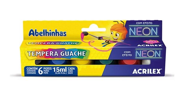 Tinta Tempera Guache Efeito Neon 6 Cores 15ml  Acrilex 01006