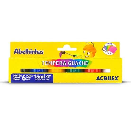 Tinta guache 6 cores 15ml -  Acrilex 02006