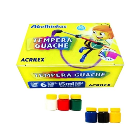 TINTA TEMPERA GUACHE 15ML C/6 CORES ACRILEX 02020