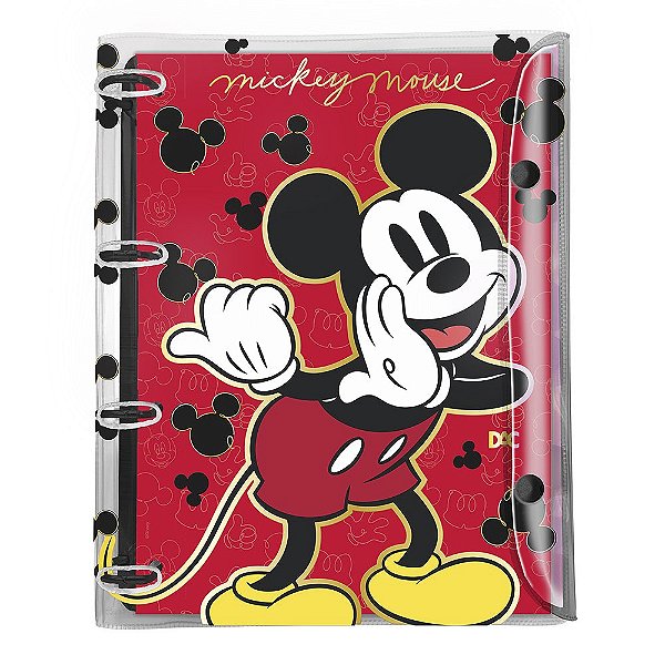 Fichário Universitário em PVC Cristal  com 144 Folhas decoradas – Disney Mickey  DAC 4584
