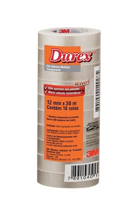 Fita Adesiva Durex Transparente 12 mm x 30 m - 3M