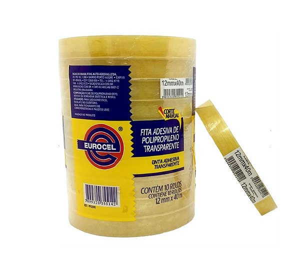 Fita Adesiva PP 2000 12 mm x 40 m Transparente - Eurocel