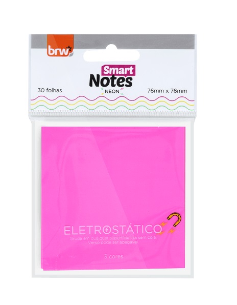 BLOCO SMART NOTES ELETROSTATICO 76X76MM - ROSA NEON 30FLS BRW BA7610