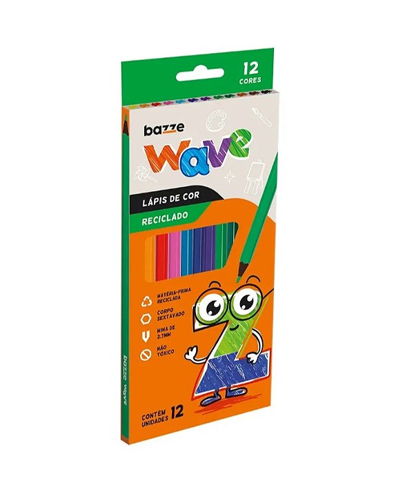 Lápis de Cor Wave Reciclado - 12 cores - Bazze 902122