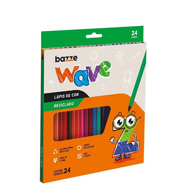 Lápis de Cor Wave Reciclado - 24 cores - Bazze 901705