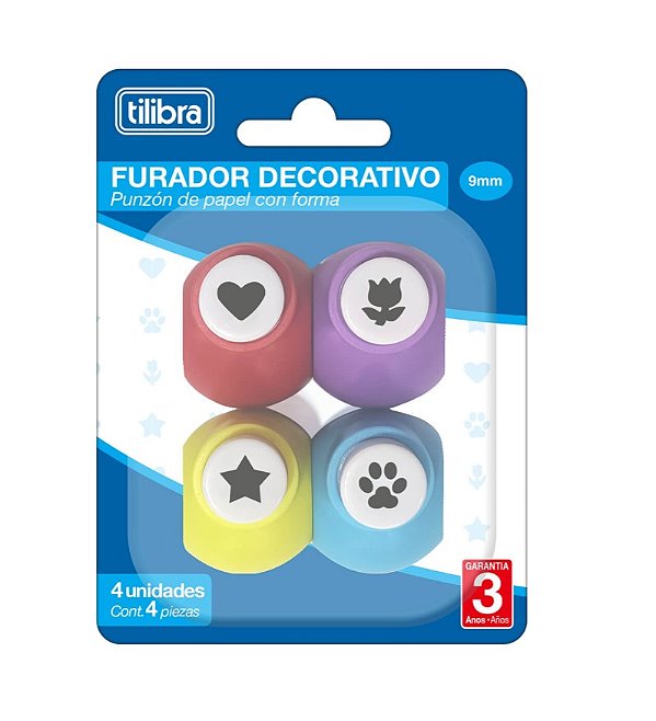 Furador Decorativo Sortido - 9mm - 4 Unidades - Tilibra 345415