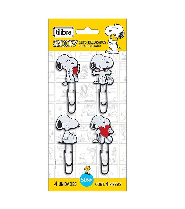 Clips Decorado Snoopy 50mm 4 Unidades - Tilibra 392791