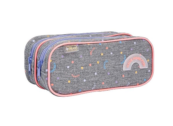 Estojo Duplo Grande Académie Dots Cinza - Tilibra - 348562