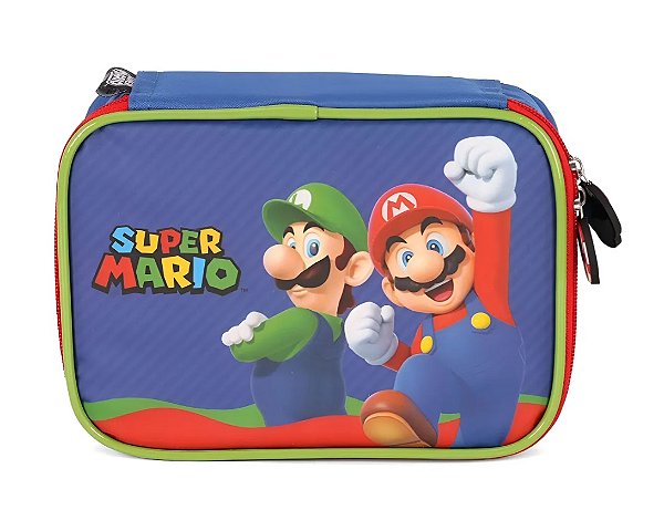 Estojo Box Infantil Escolar Mario E Luigi Azul