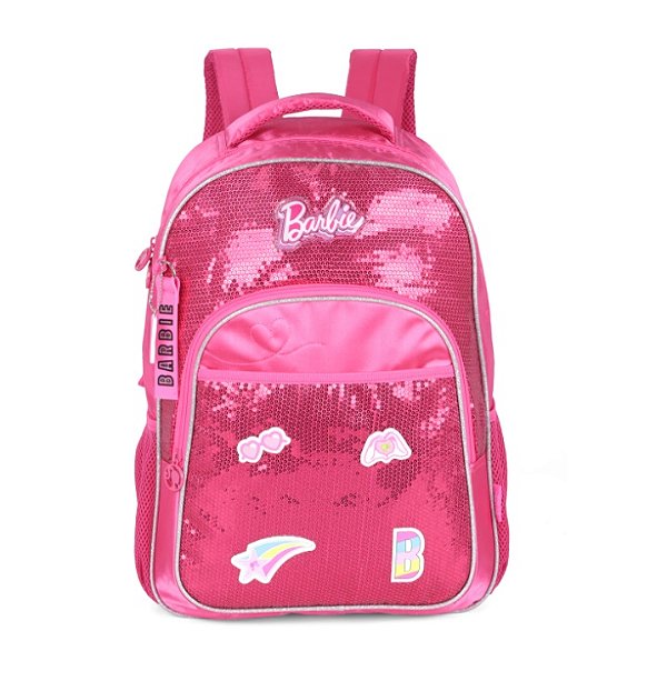 Mochila de Costas Média Juvenil Cetim Paetê Barbie
